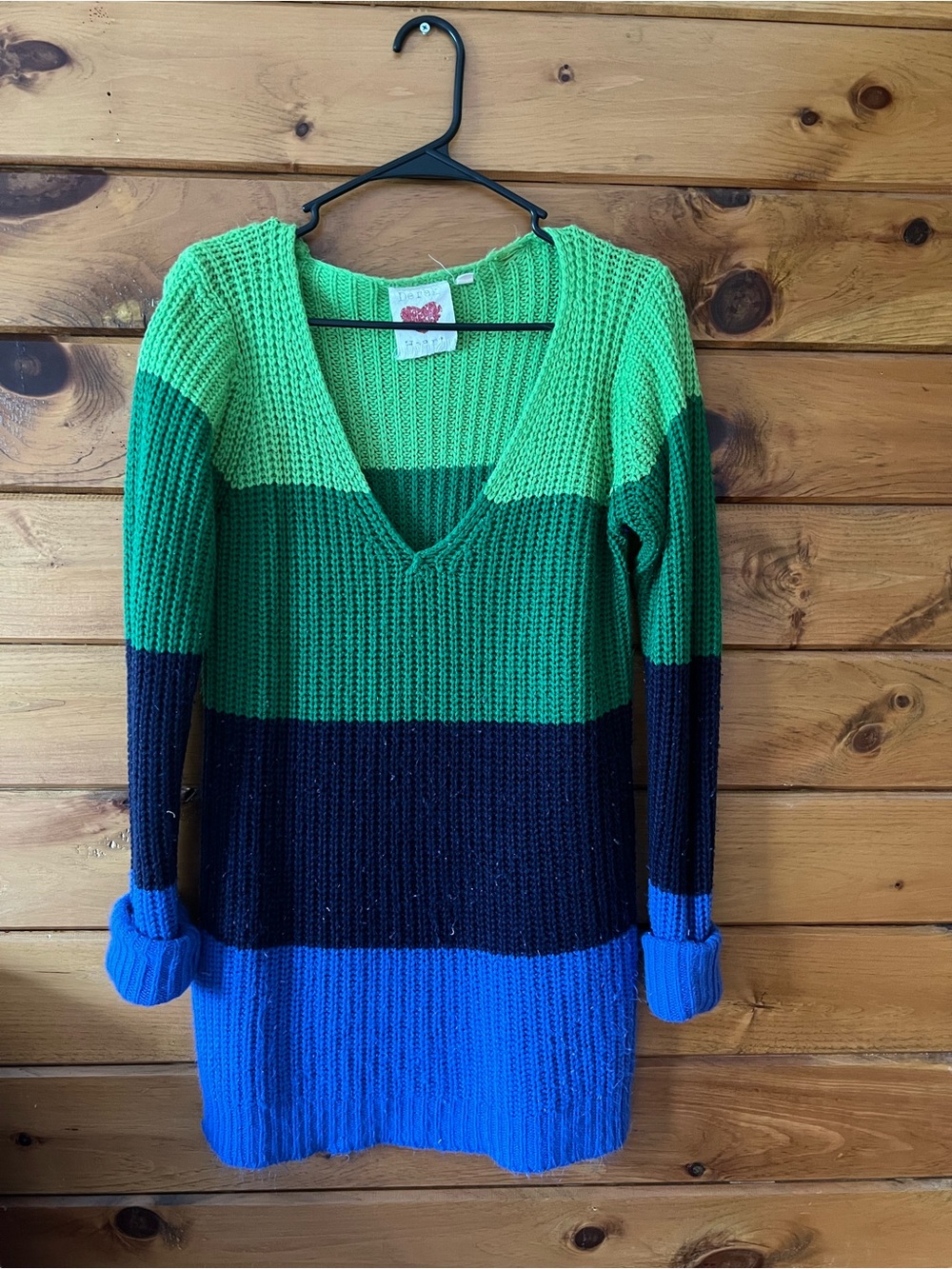 Derek Heart Striped V-Neck Sweater in Lime, Green, Navy, and Royal Blue